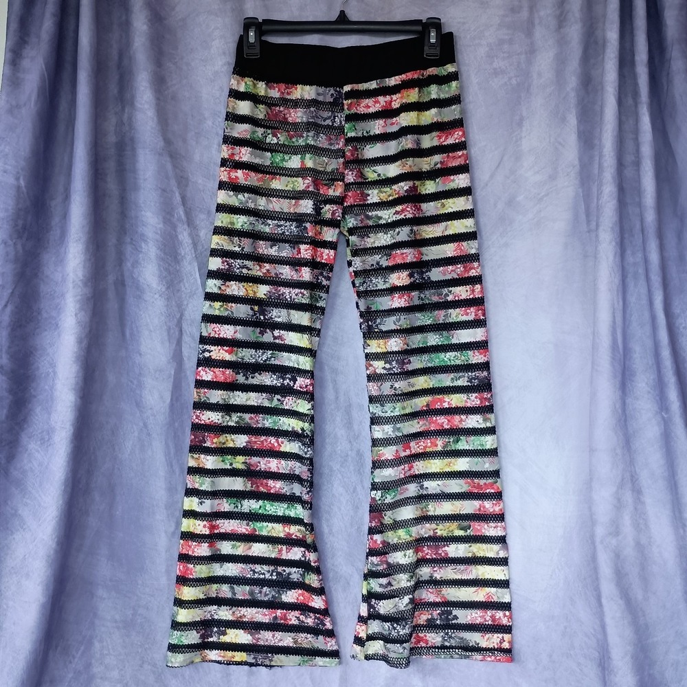 Esti Couture Floral Mesh Stripe Wide Leg Pants Boho Y2K